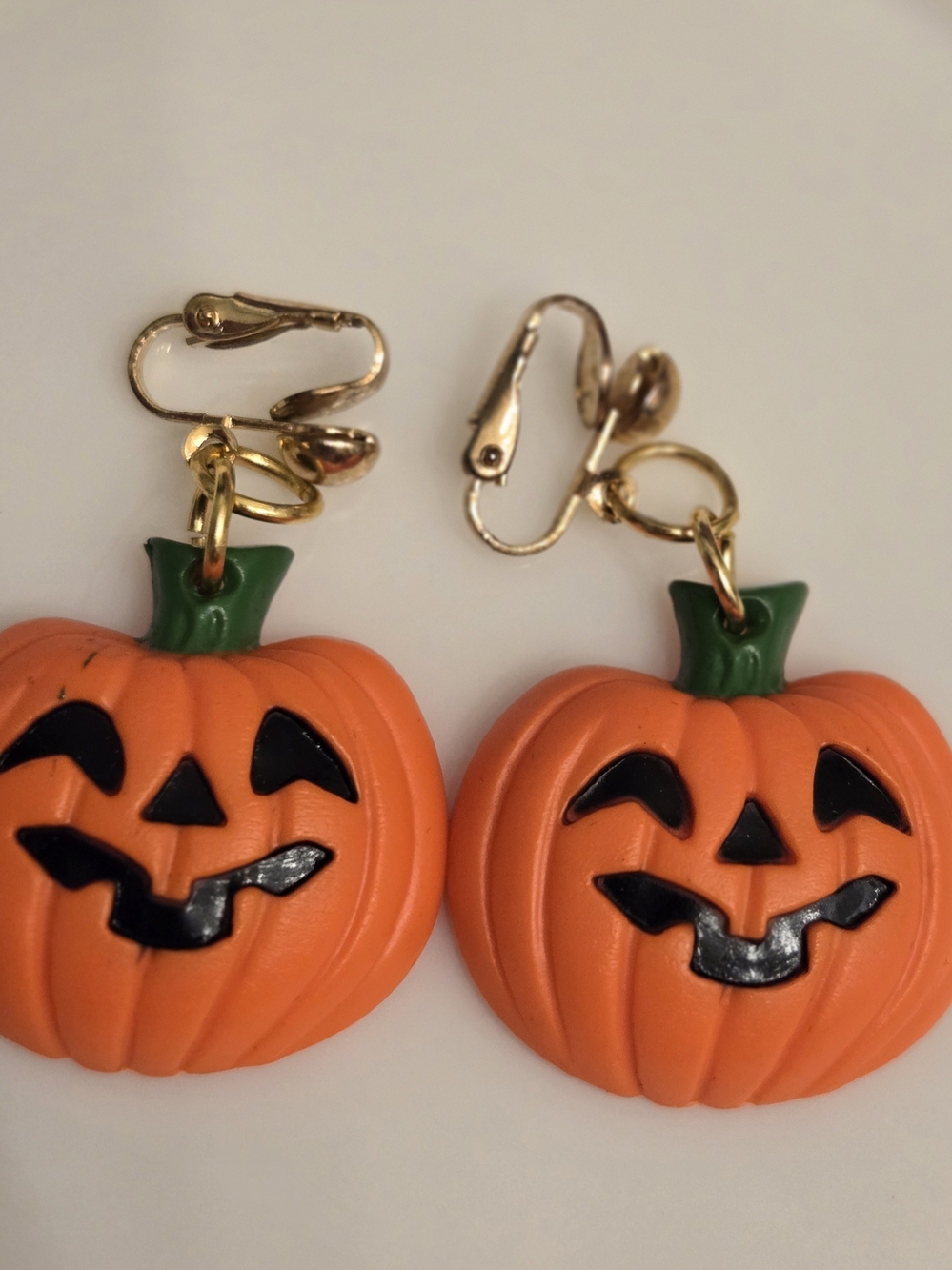 Vintage Orange Pumpkin Clip-On Earrings - Halloween Accessory